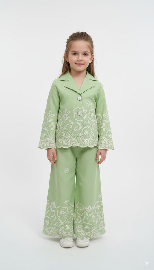 Mint Kids Pastel Green Floral Cord Set (4 to 12 Years)