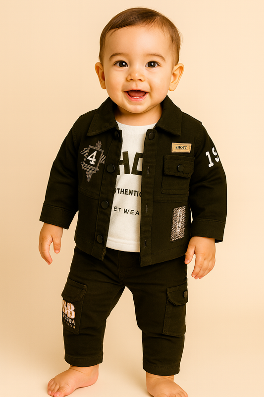 Boys Green Cargo Jacket Set – Stylish Comfort Wear