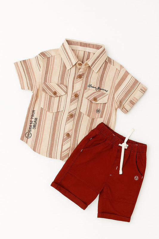 Classic Beige & Maroon Boys Cord Set
