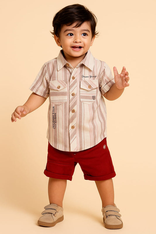 Classic Beige & Maroon Boys Cord Set