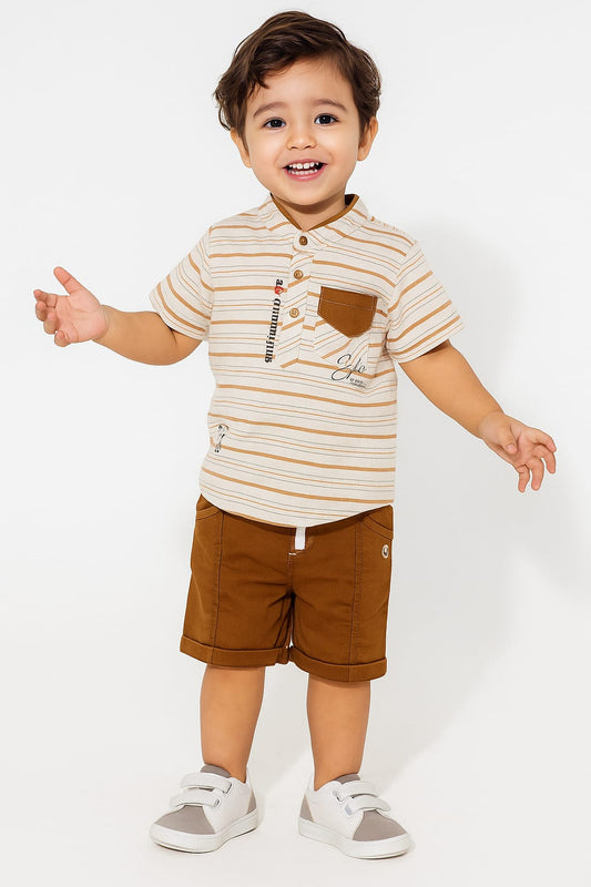 Stylish Striped Shirt & Brown Shorts Set for Baby Boys