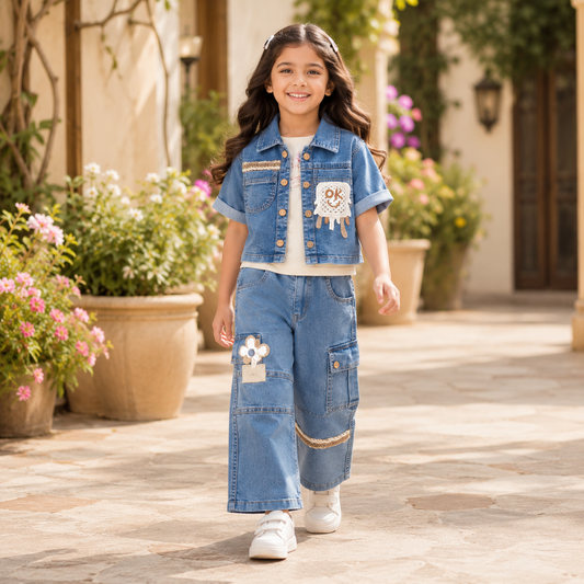 Blue Denim Jacket & Cargo Pants Co-ord Set