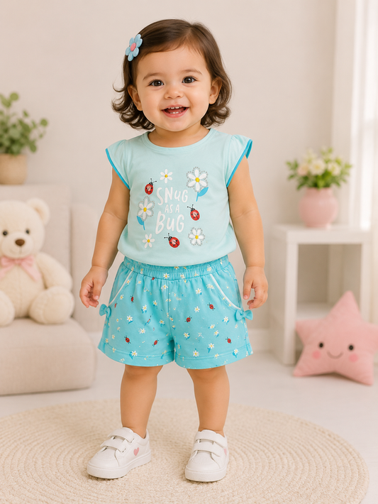 Snug as a Bug Tee & Ladybug Print Shorts Set