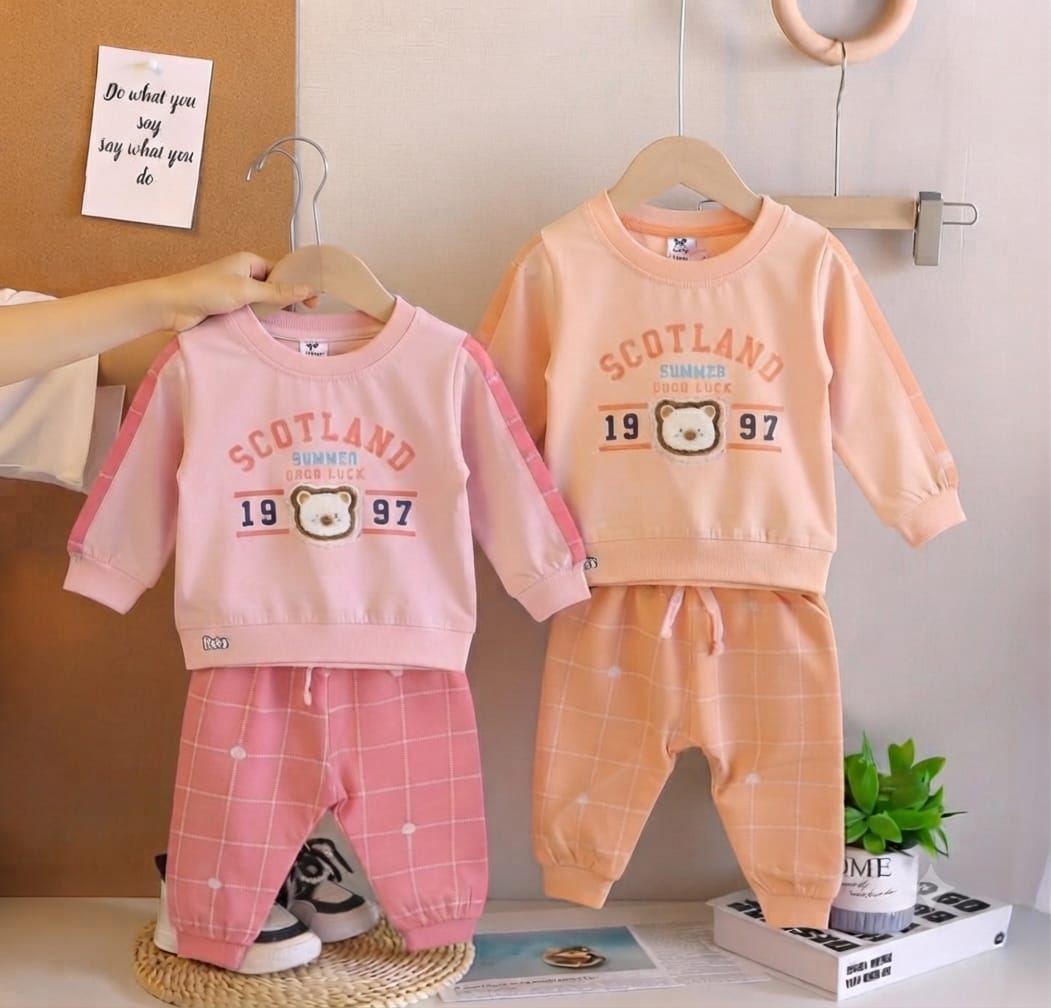 Scotland 1997 Bear Sweatshirt Coord Set - Pink & Orange