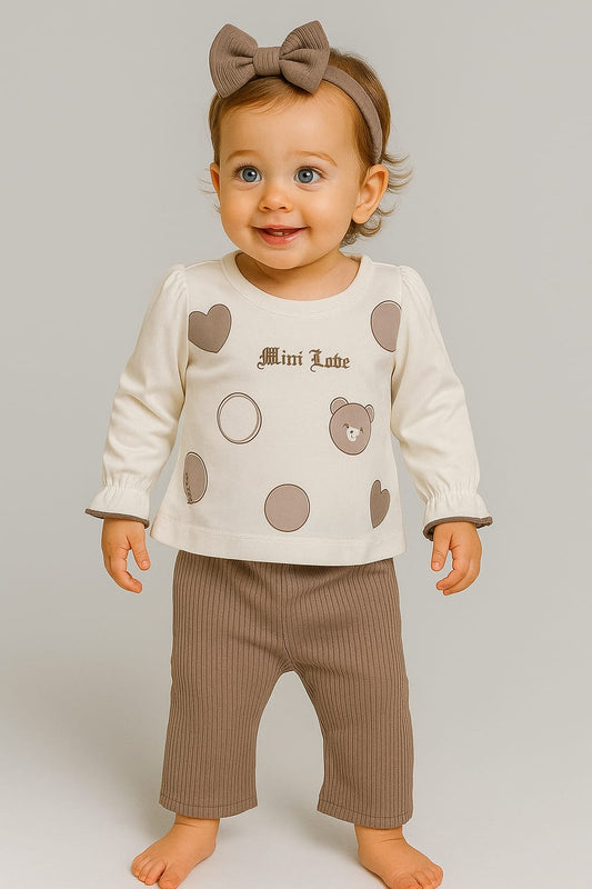 Baby Full Sleeve Cotton Lounge Set – Heart & Teddy Print