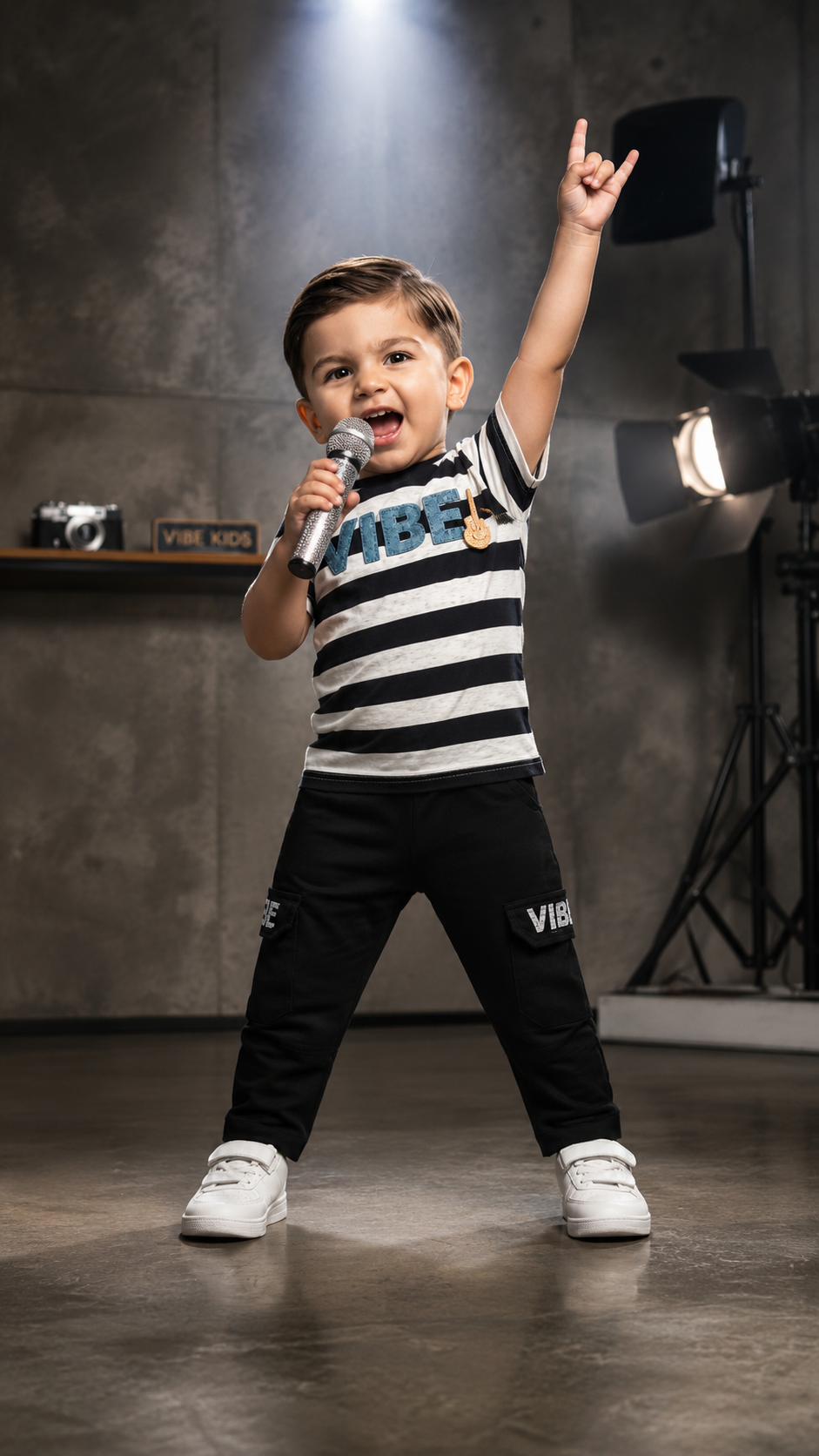 Vibe Stripe Tee & Black Jogger Pants Set