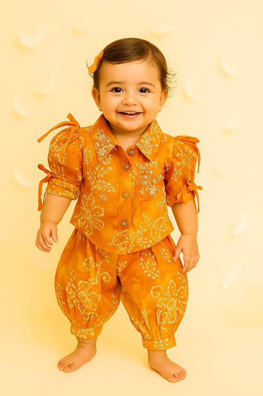 Bandhani Orange Ethnic Set for Baby Girls