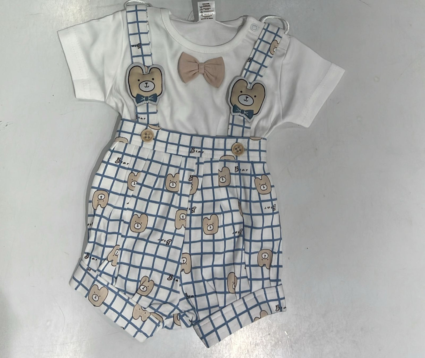 Unisex Bear Print Dungaree Set (0–1.5Y)