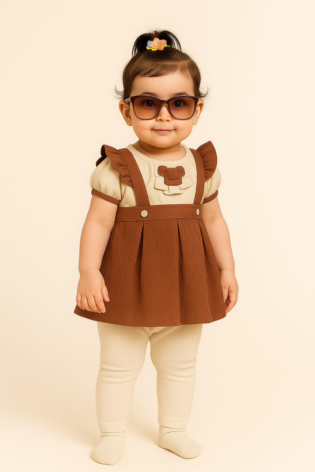 Teddy Suspender Frock Set – Brown & Olive