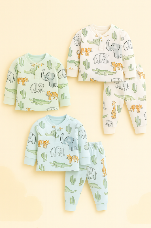 Zoo Adventure Night Suit – Soft Cotton 2-Piece Animal Print Set
