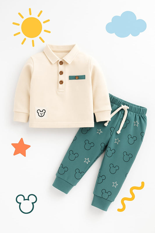 Charming Cream & Teal Toddler Outfit Set