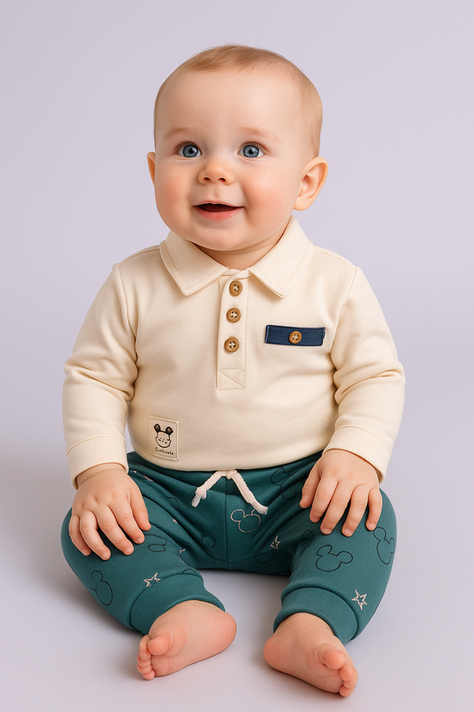 Charming Cream & Teal Toddler Outfit Set