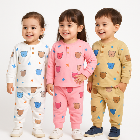 MintKids Bear & Stars Print Nightwear Set (1–4 Years)