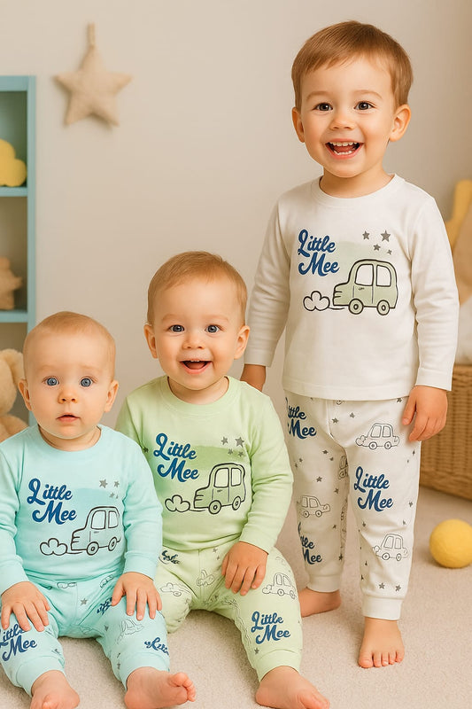 "Little Mee" Full Sleeve Night Suit – Blue, Green & White