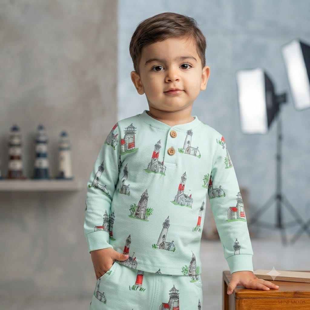Lighthouse Print Full-Sleeve Coord Set