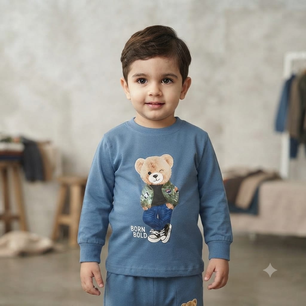 Born Bold Teddy Bear Full-Sleeve Coord Set