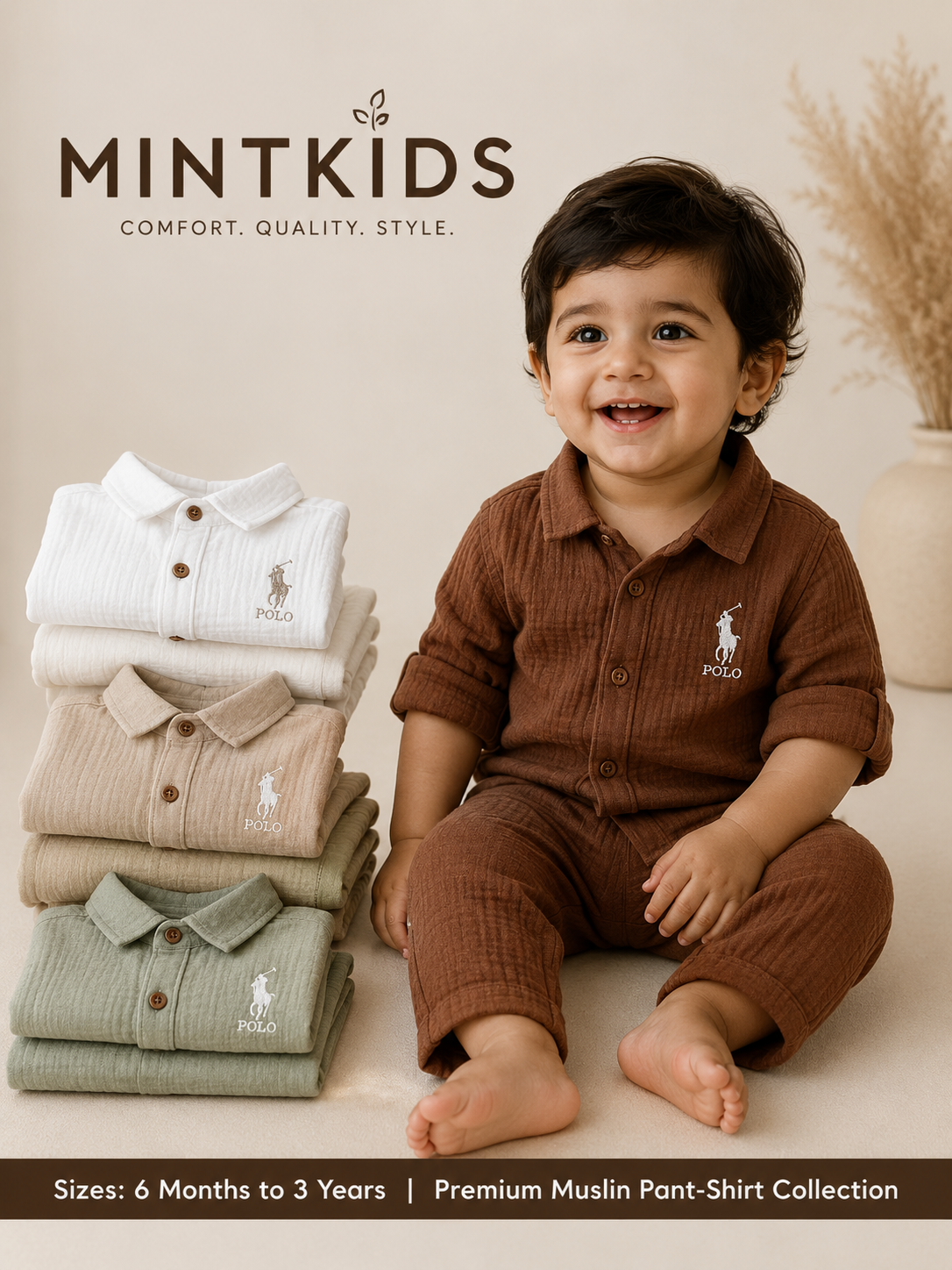 Premium Muslin Polo Pant-Shirt Set