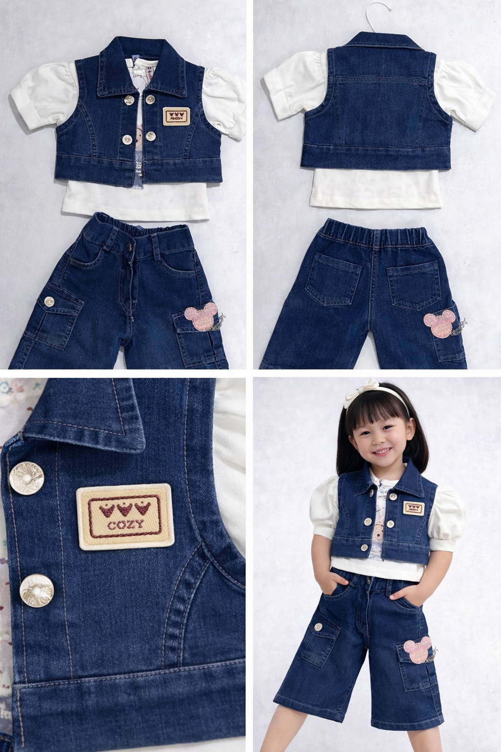 Girls Denim Vest Co-ord Set