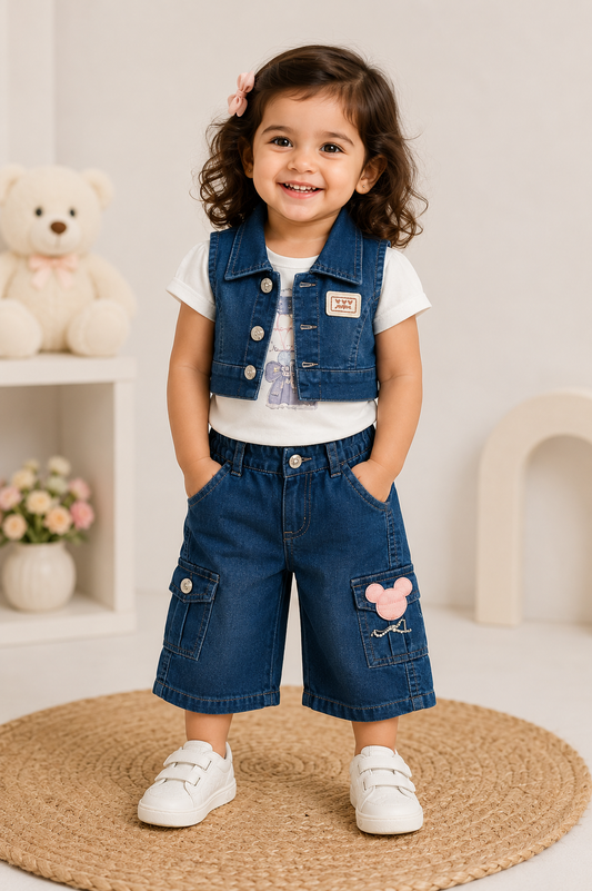 Mickey Denim Vest & Cargo Shorts Set
