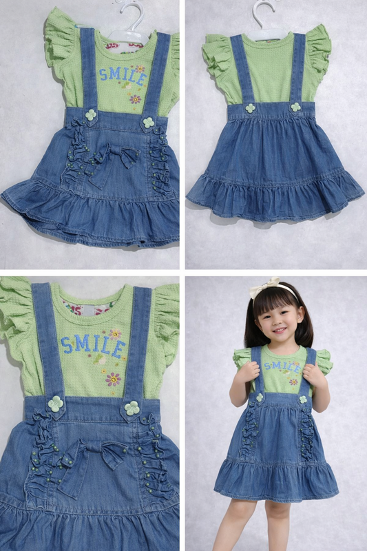 Denim Frill Midi Dress with Inner