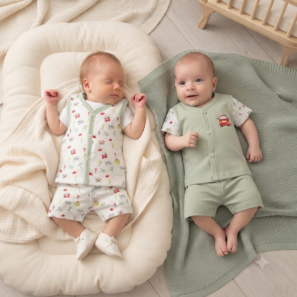 City Life Newborn Jhabla & Shorts Set
