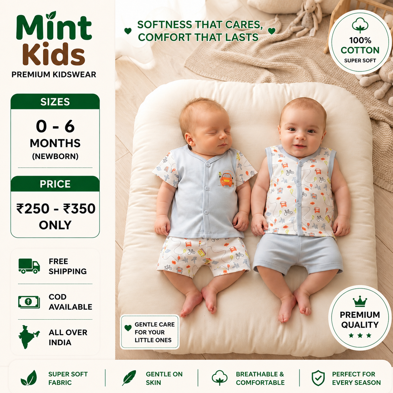 City Life Newborn Jhabla & Shorts Set