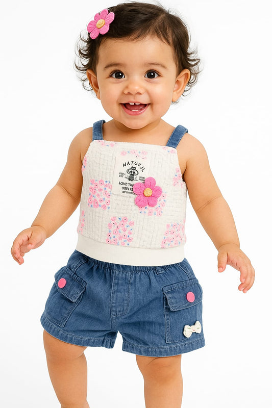 Baby Girl Summer Top & Denim Shorts Set