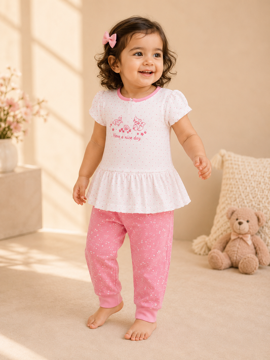 Have a Nice Day Frill Top & Printed Pyjama Set
