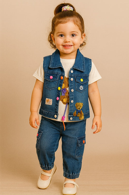Denim Bear Vest Set – Playful Comfort Combo