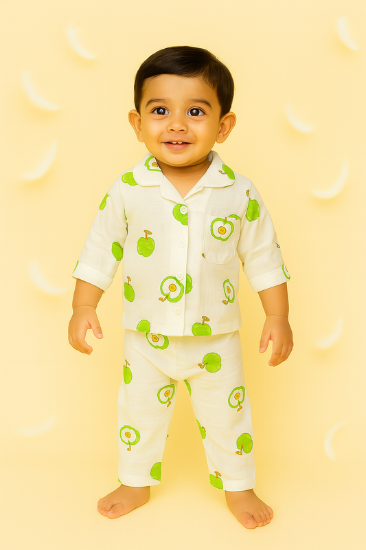 Apple Print Muslin Night Suit for Toddlers (1–3 Yrs)