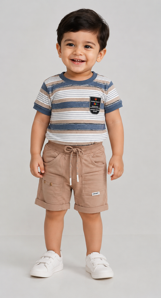 Striped Tee & Cargo Shorts Set