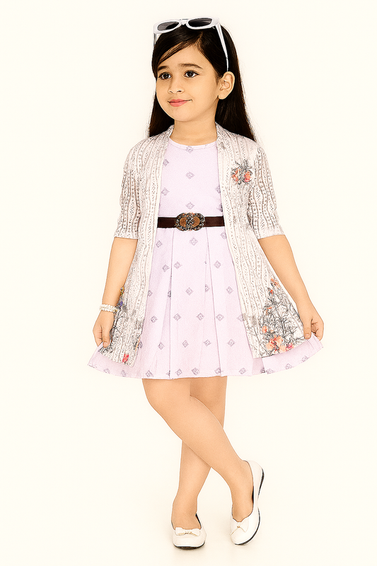 Blossom Belle Dress – Lavender Frock with Printed Shrug