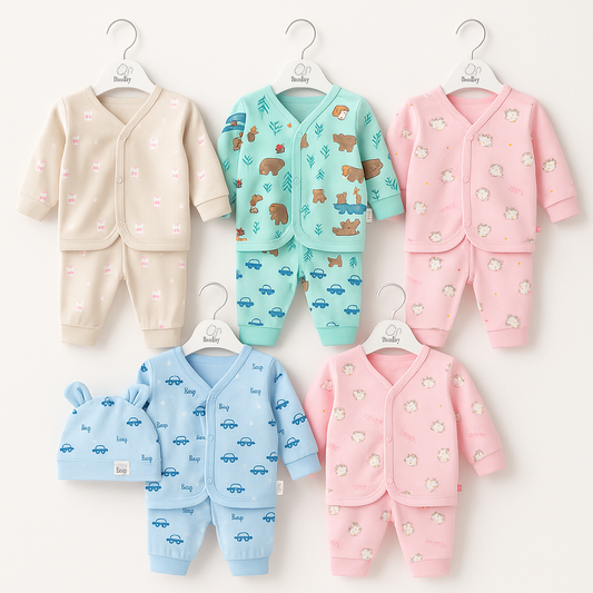 Newborn Kimono Set – 5 Soft Cotton Prints (with Cap)”