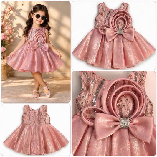 Girls Fancy Partywear Frock with Bow