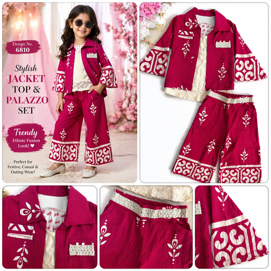 Girls Stylish Jacket Top & Palazzo Set