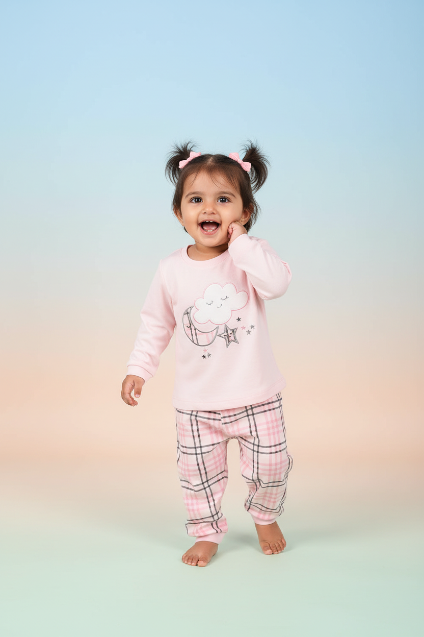 Dreamy Moon & Cloud Pink Plaid Co-ord Set