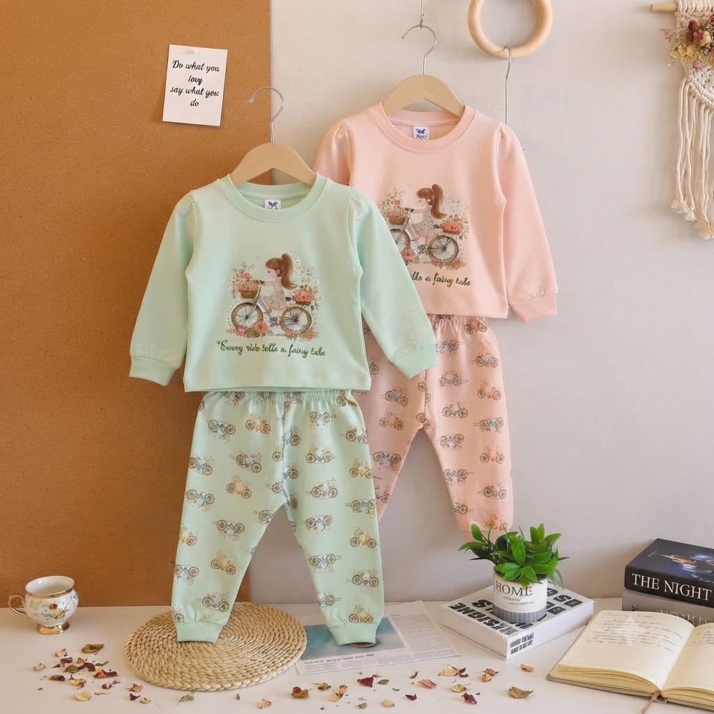 Fairy Tale Bicycle Girl Coord Set - Peach & Mint Green