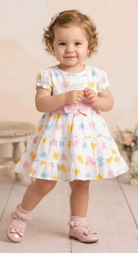 Mint Kids Heart Print Baby Dress (0–1.5Y)