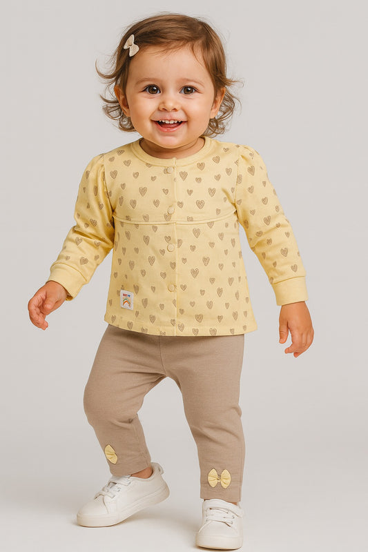 Heart Print Buttoned Top & Leggings Set