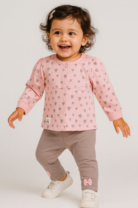 Heart Print Buttoned Top & Leggings Set