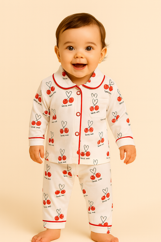 Baby Full Sleeve Cotton Night Suit – Green, Peach & White Variants