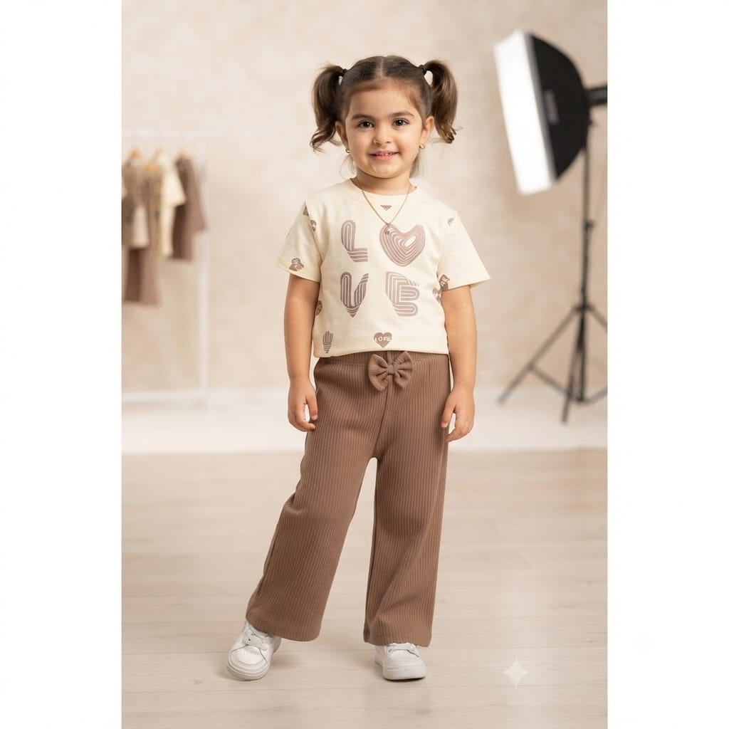Love Print Crop Tee & Ribbed Wide-Leg Pants Set