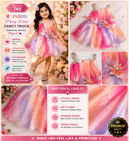 Girls Rainbow Party Wear Fancy Dress