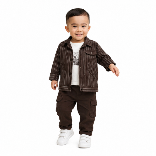 Boys Brown Stripe Shirt Pant Set (1–3Y)