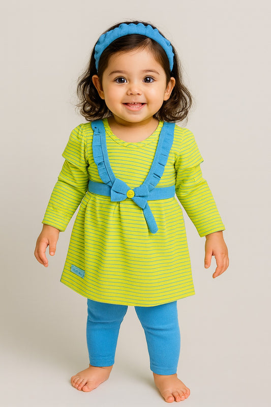 Baby Girl Striped Tunic with Leggings – Peach & Green