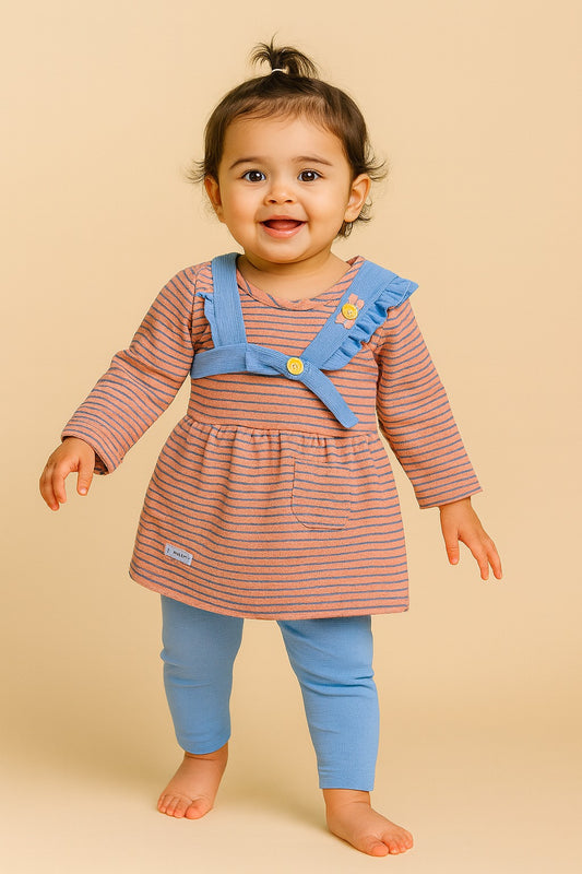 Baby Girl Striped Tunic with Leggings – Peach & Green