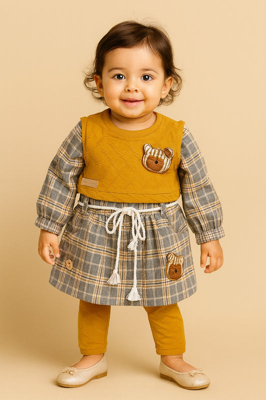 Baby Girls Winterwear Dress Set with Leggings