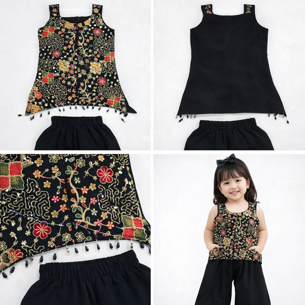Girls Embroidered Festive Top & Palazzo Set (1–4 Yrs)