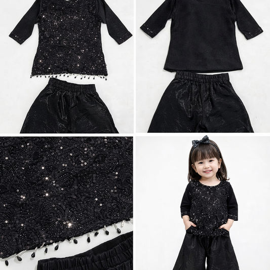 Girls Black Partywear Top & Palazzo Set (1–4 Yrs)