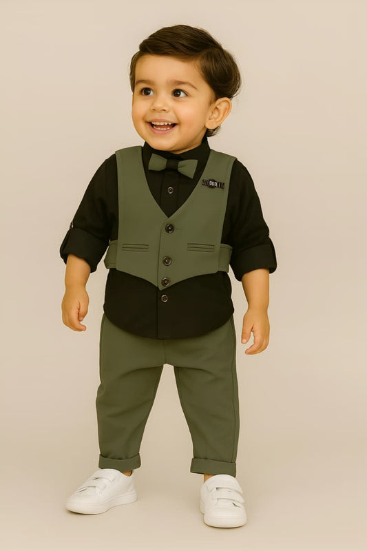 Stylish Olive Green 3-Piece Party Suit for Boys
